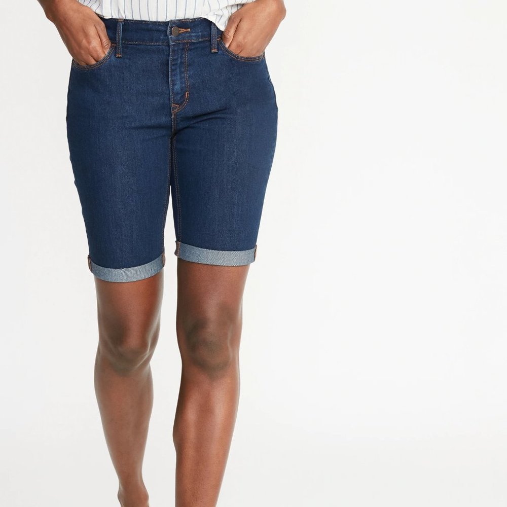 Mid-Rise Slim Bermuda Jean Shorts
